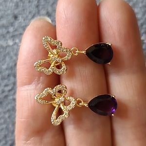 Natural Purple Amethyst .925 Sterling Silver Butterfly Drop Earrings